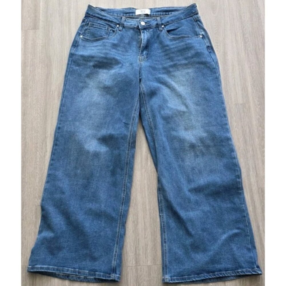 RISE Supply‎ Co Wide Leg Jeans Juniors 15 Medium Wash Stretch Denim
